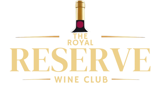 Logo of The Royal Reserve Wine Club by royal vines with a wine bottle on a white background